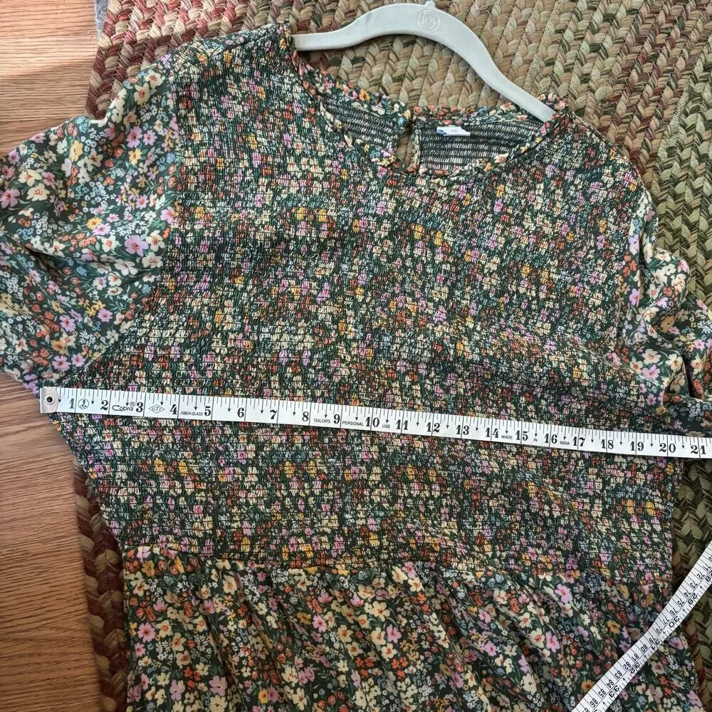 Old Navy Womens XXL Ditsy Floral Smocked Midi Dress Long Sleeve Rayon Boho Multi